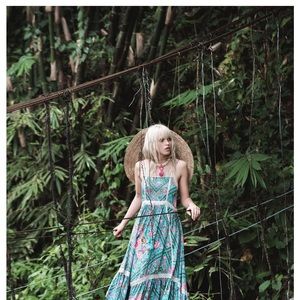 Spell Babushka Strappy Midi Dress Turquoise